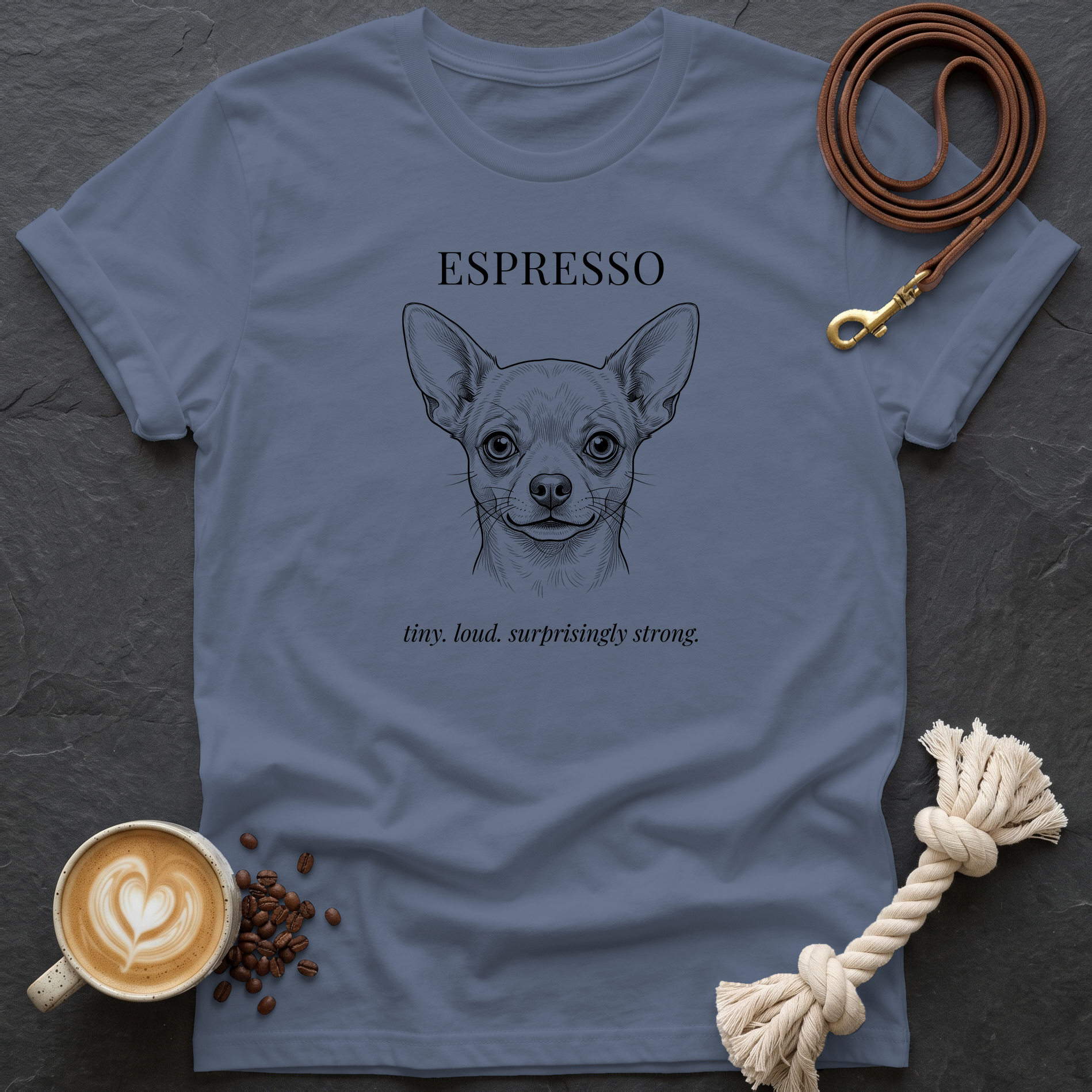 Chihuahua Espresso T-Shirt - Heather Indigo