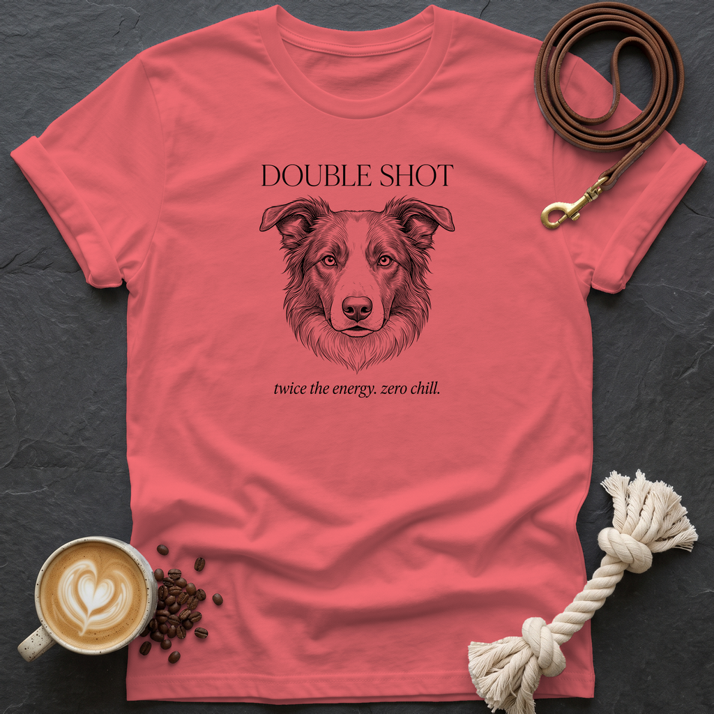 Border Collie Double Shot T-Shirt - Coral Silk