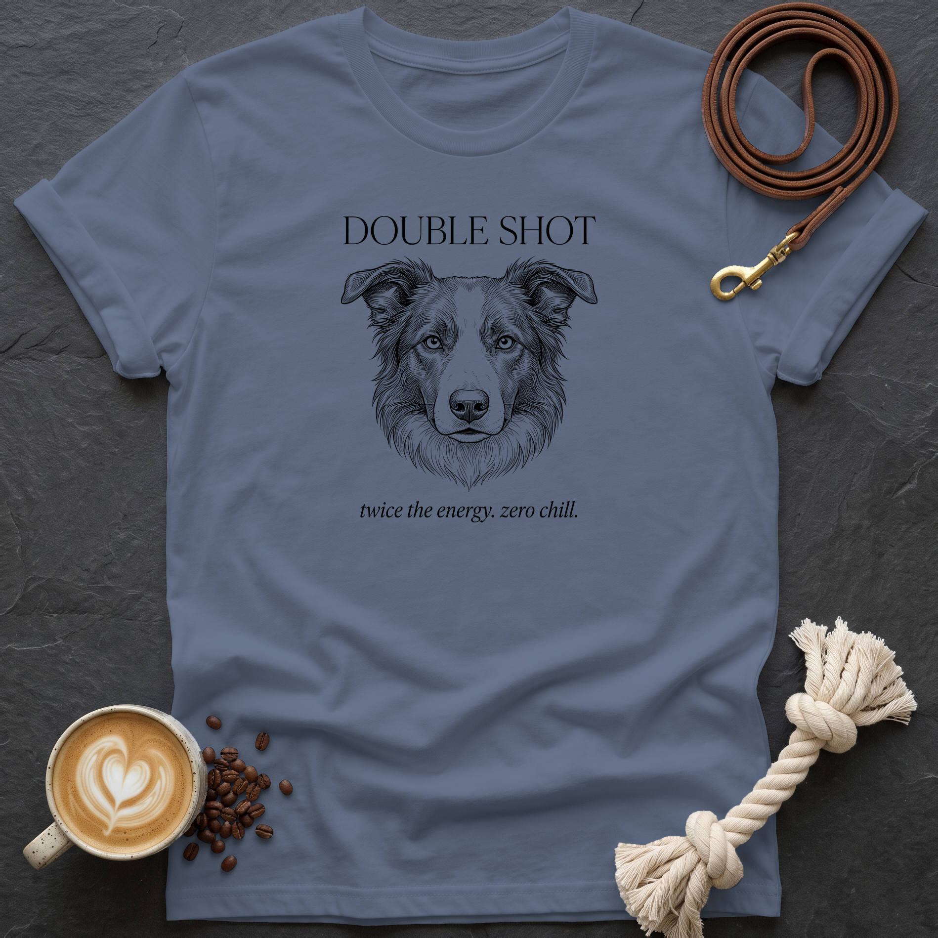 Border Collie Double Shot T-Shirt - Heather Indigo