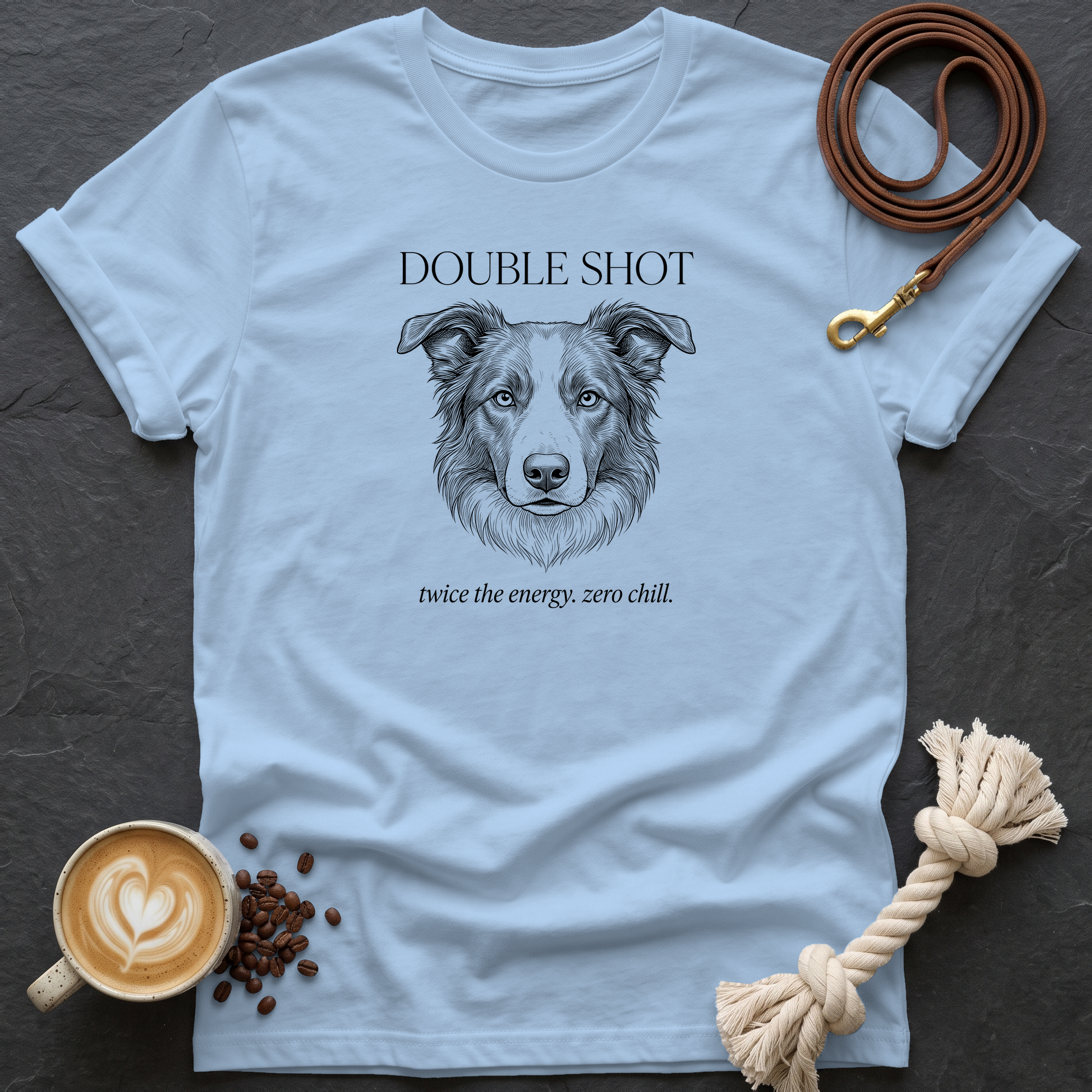 Border Collie Double Shot T-Shirt - Light Blue