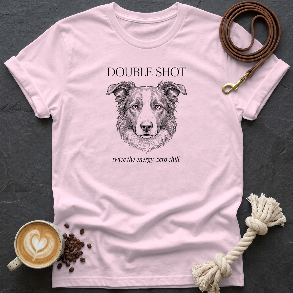 Border Collie Double Shot T-Shirt - Light Pink