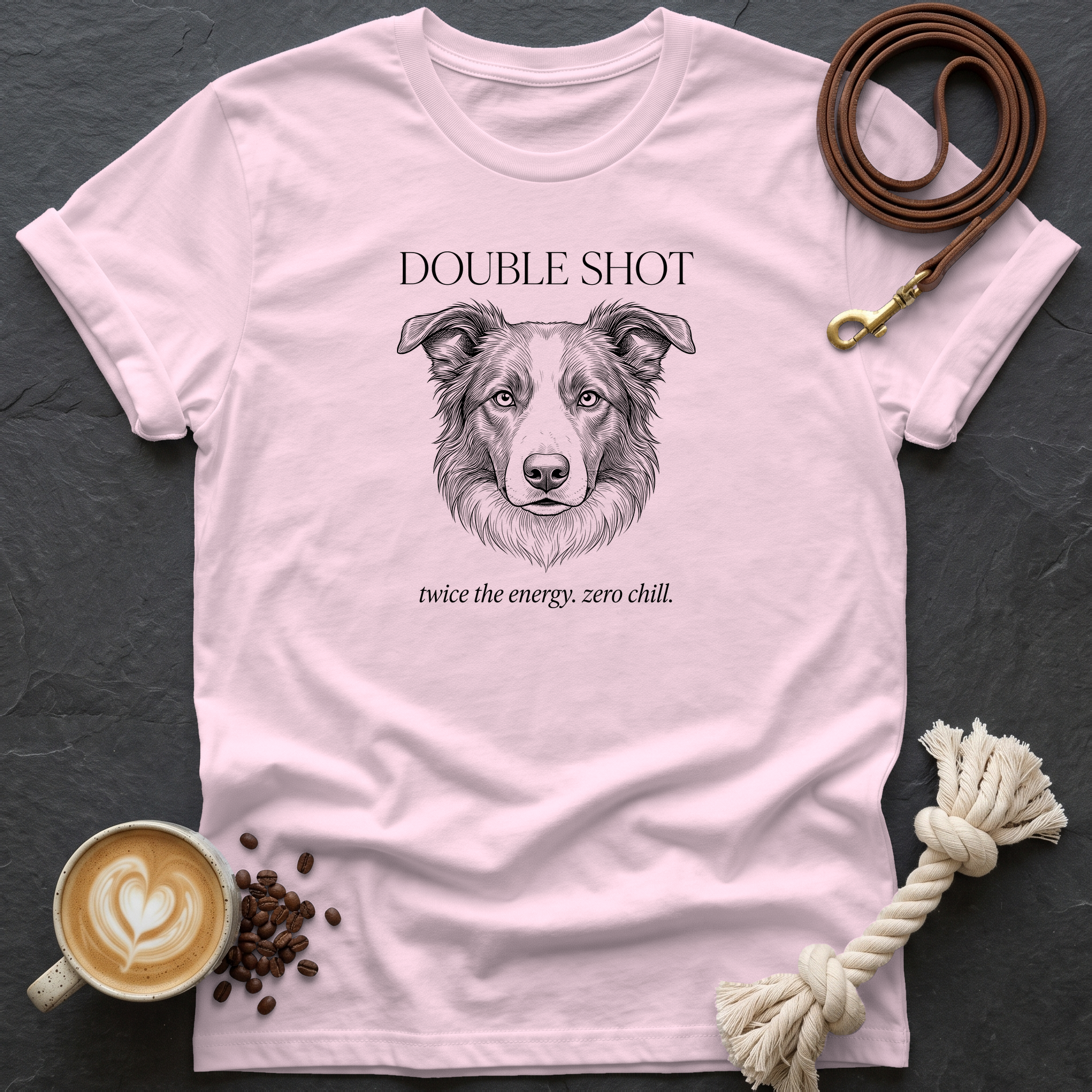 Border Collie Double Shot T-Shirt - Light Pink