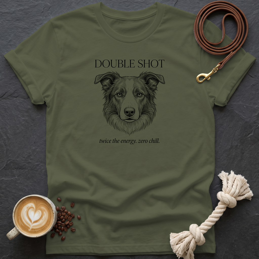 Border Collie Double Shot T-Shirt - Military Green