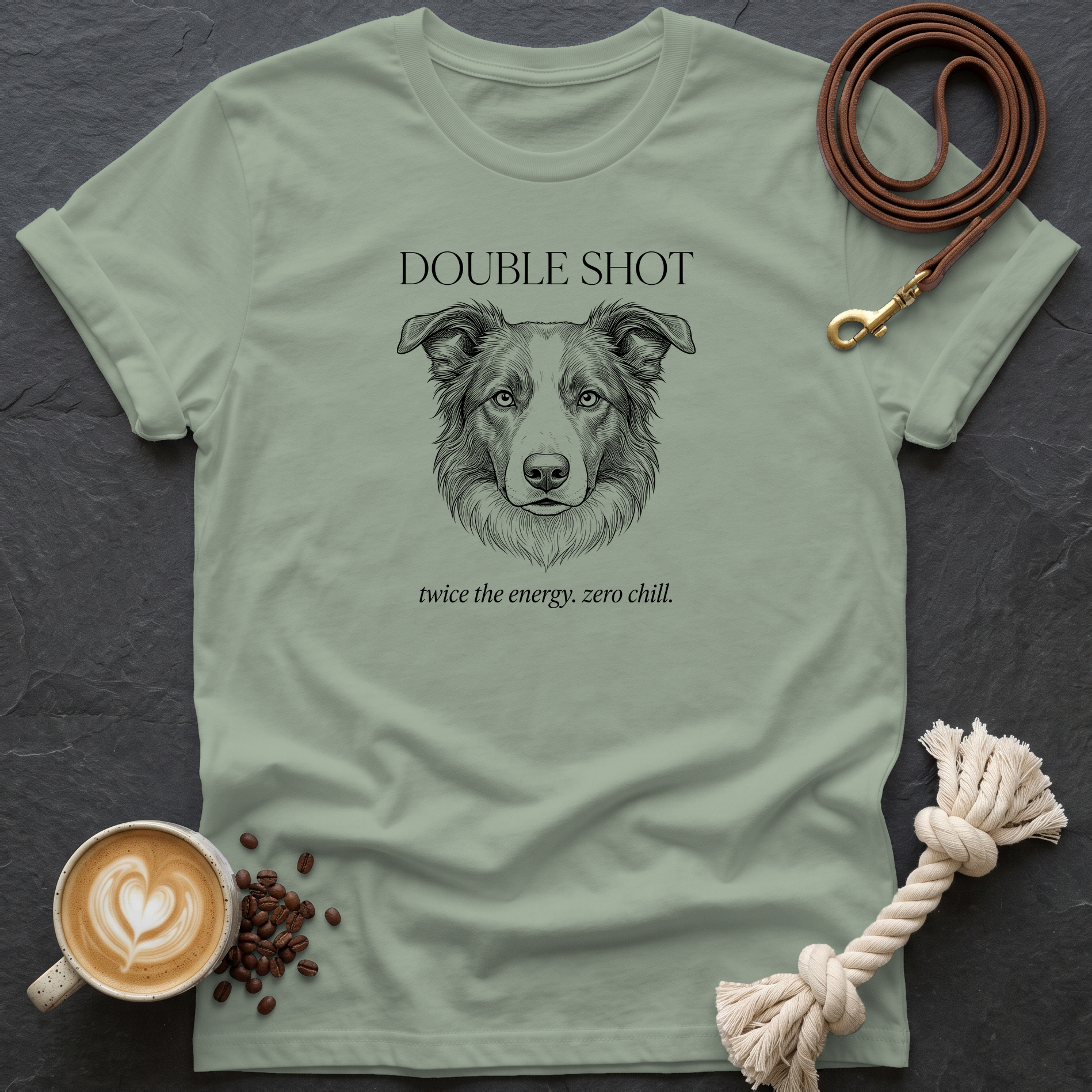 Border Collie Double Shot T-Shirt - Sage