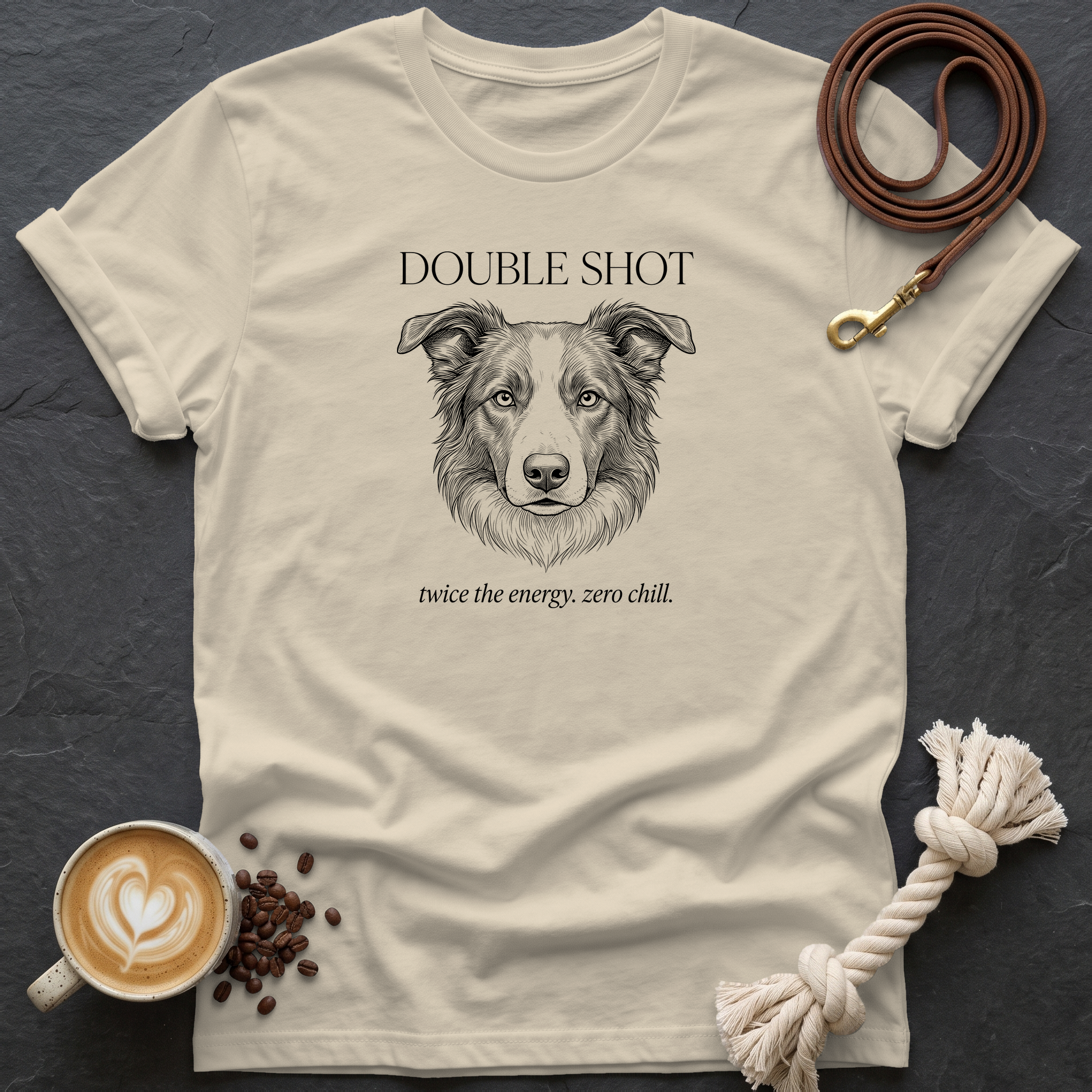 Border Collie Double Shot T-Shirt - Sand
