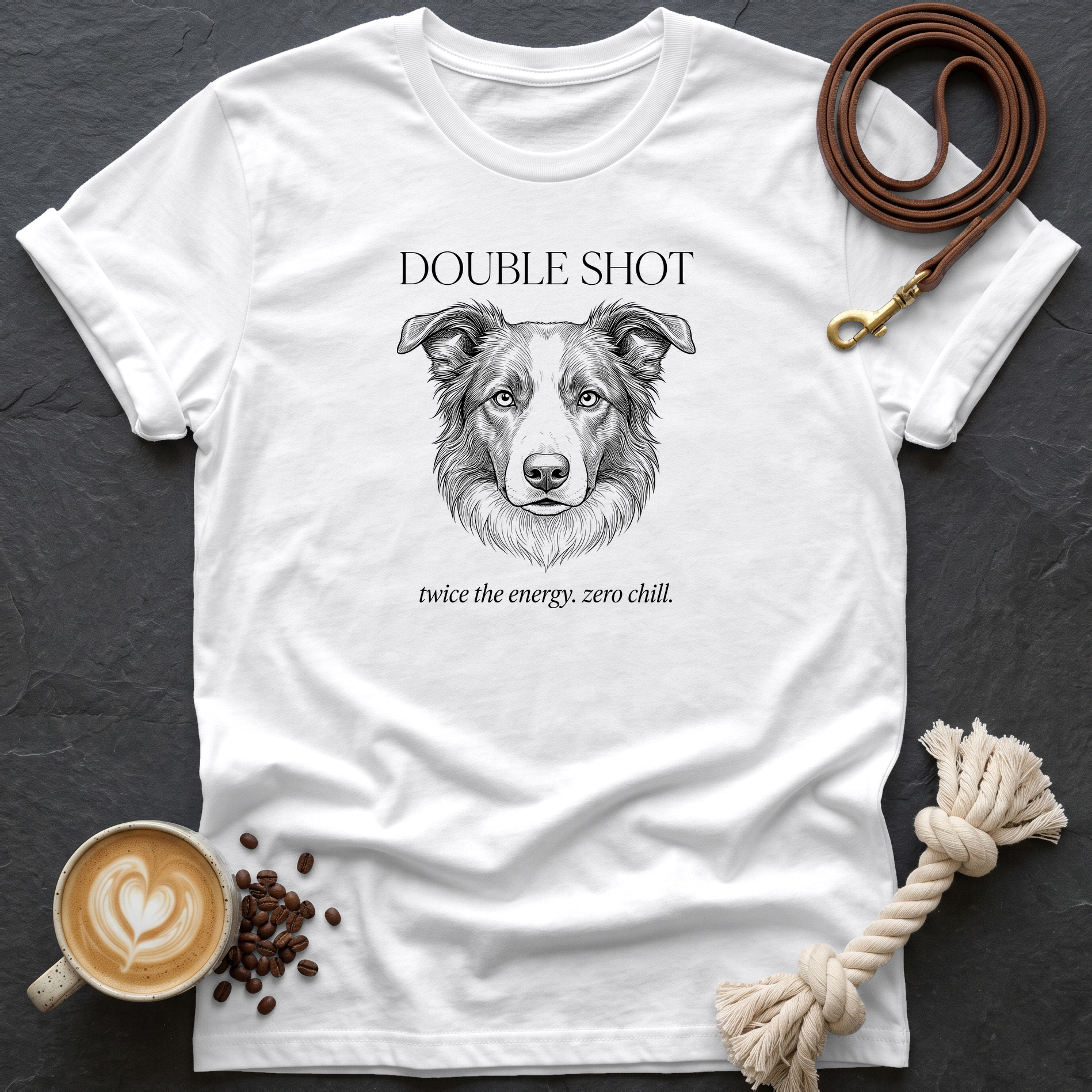 Border Collie Double Shot T-Shirt - White