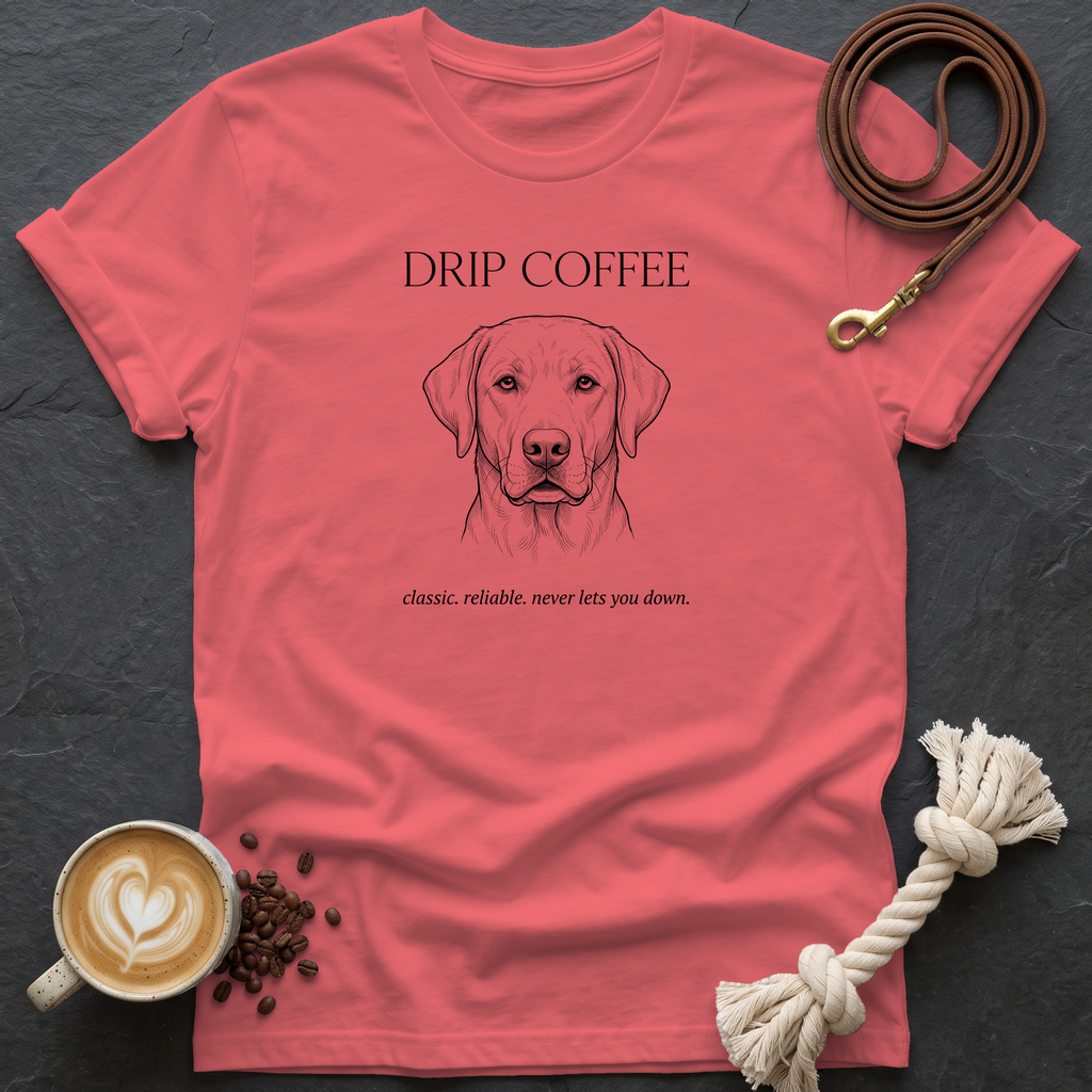 Labrador Drip Coffee T-Shirt - Coral Silk