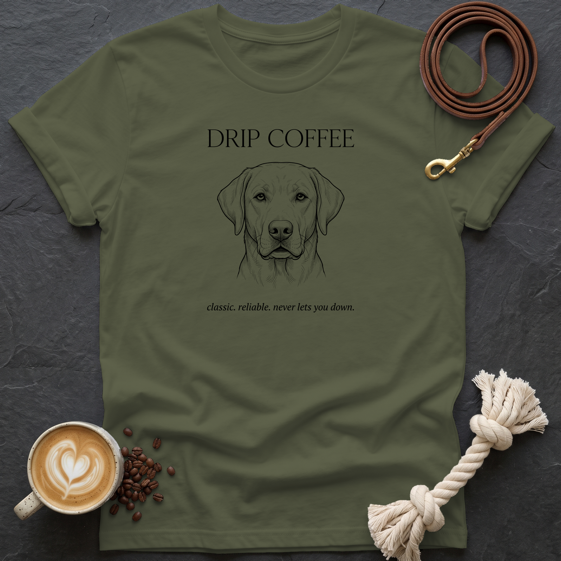 Labrador Drip Coffee T-Shirt - Military Green