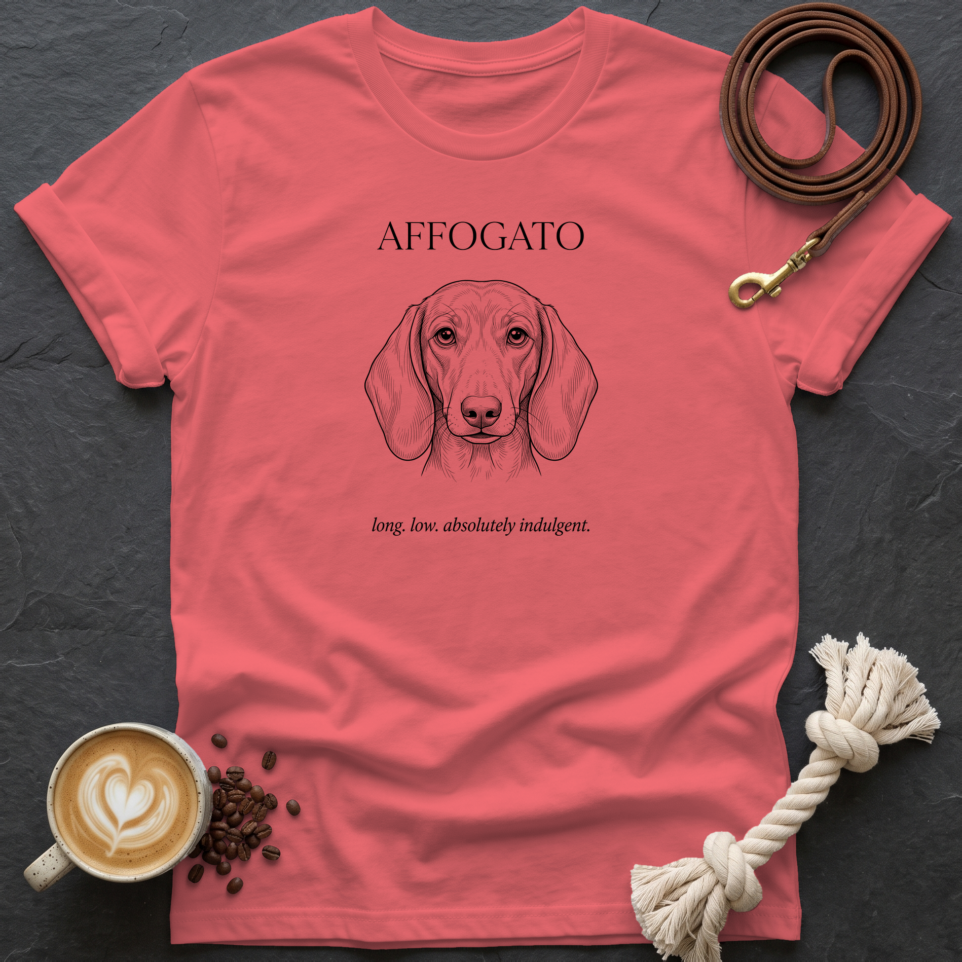 Dachshund Affogato T-Shirt - Coral Silk