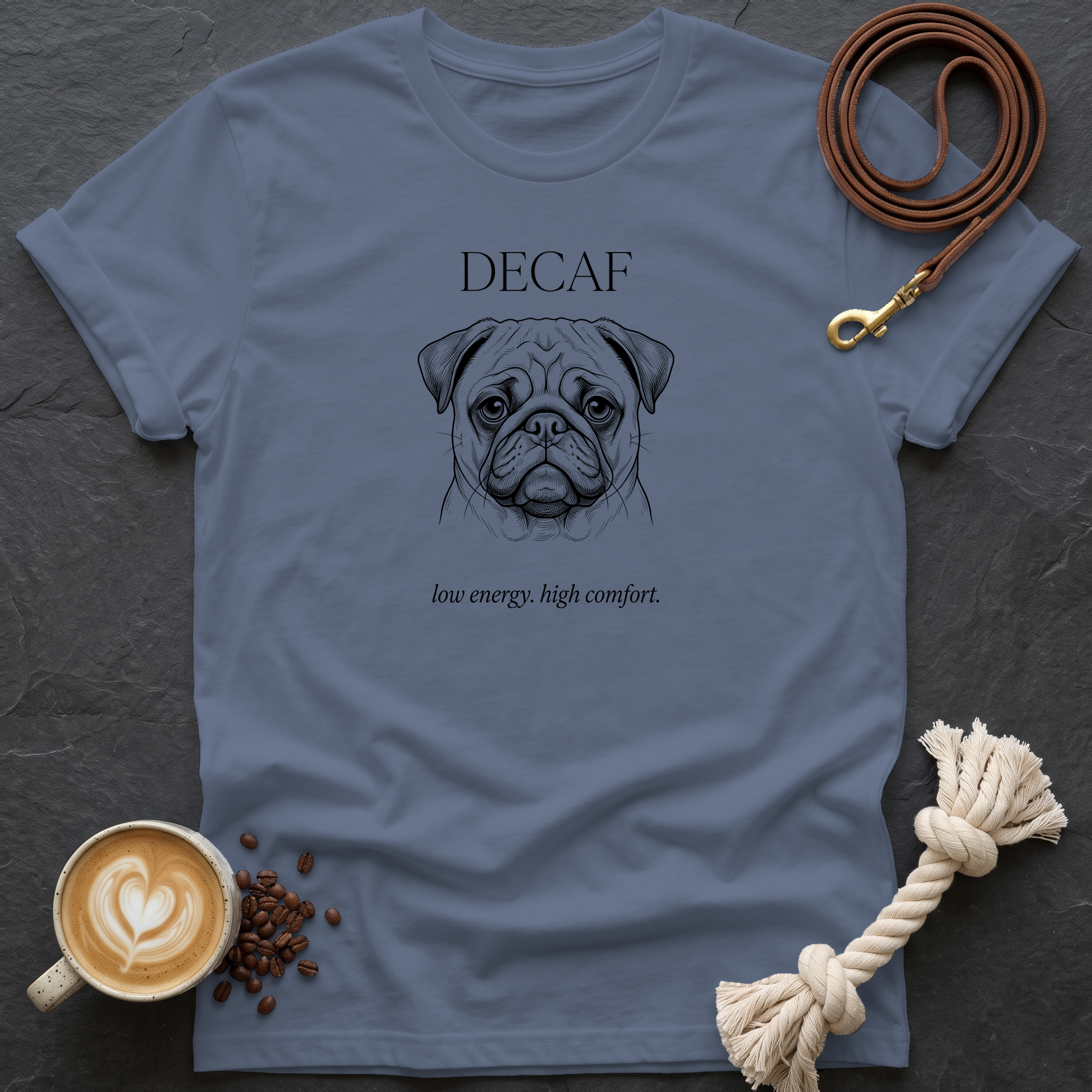 Pug Decaf T-Shirt - Heather Indigo