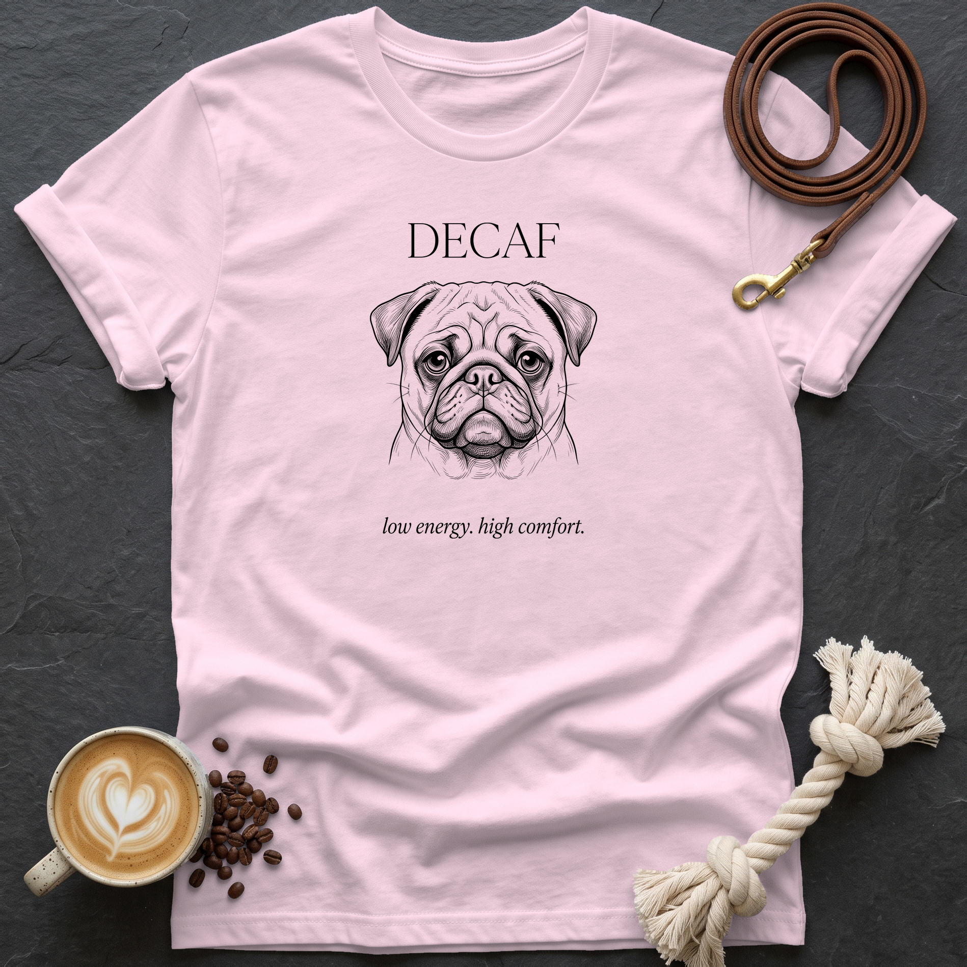 Pug Decaf T-Shirt - Light Pink