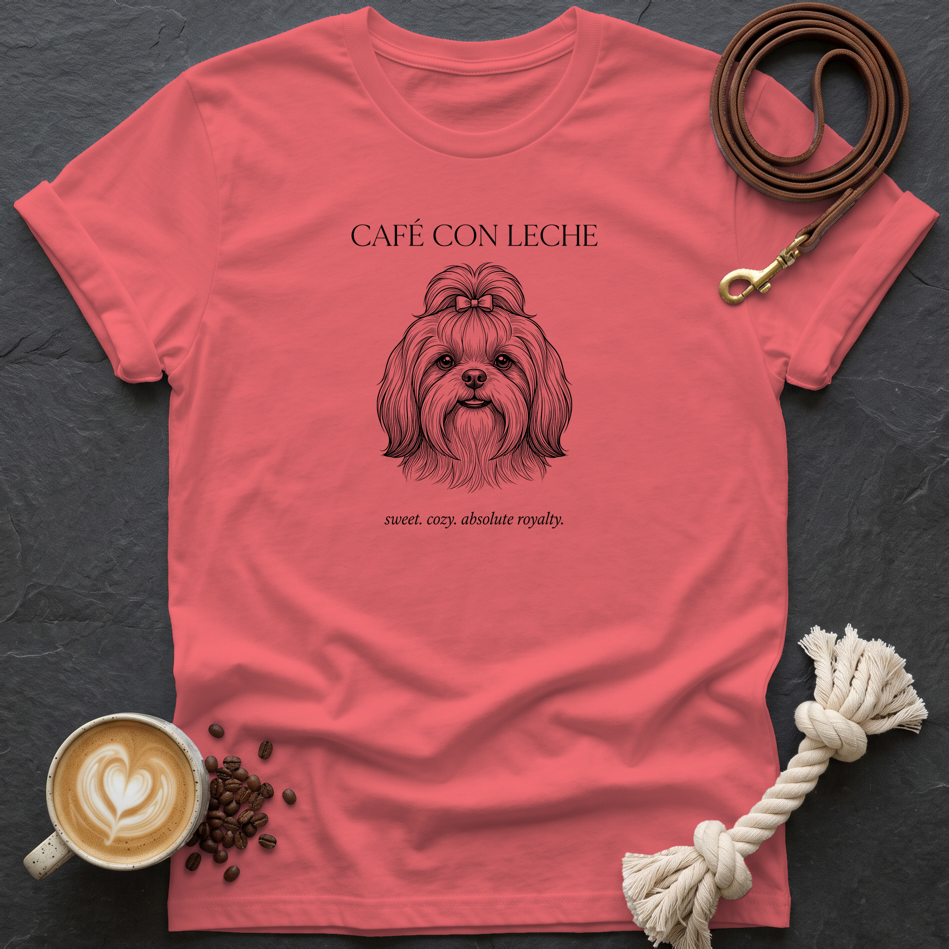 Shih Tzu Cafe con Leche T-Shirt - Coral Silk