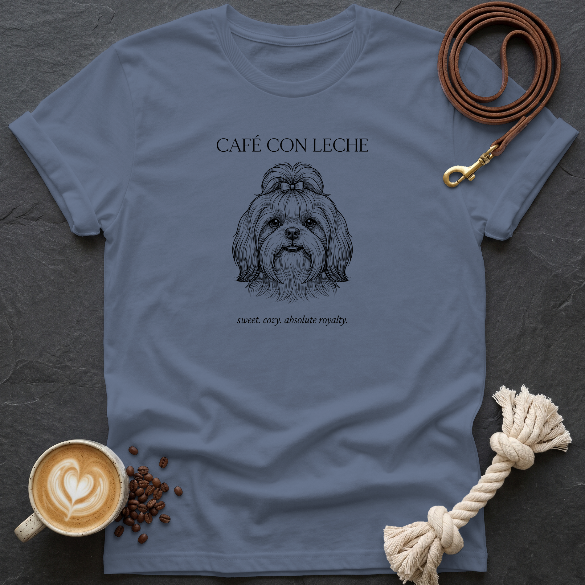 Shih Tzu Cafe con Leche T-Shirt - Heather Indigo