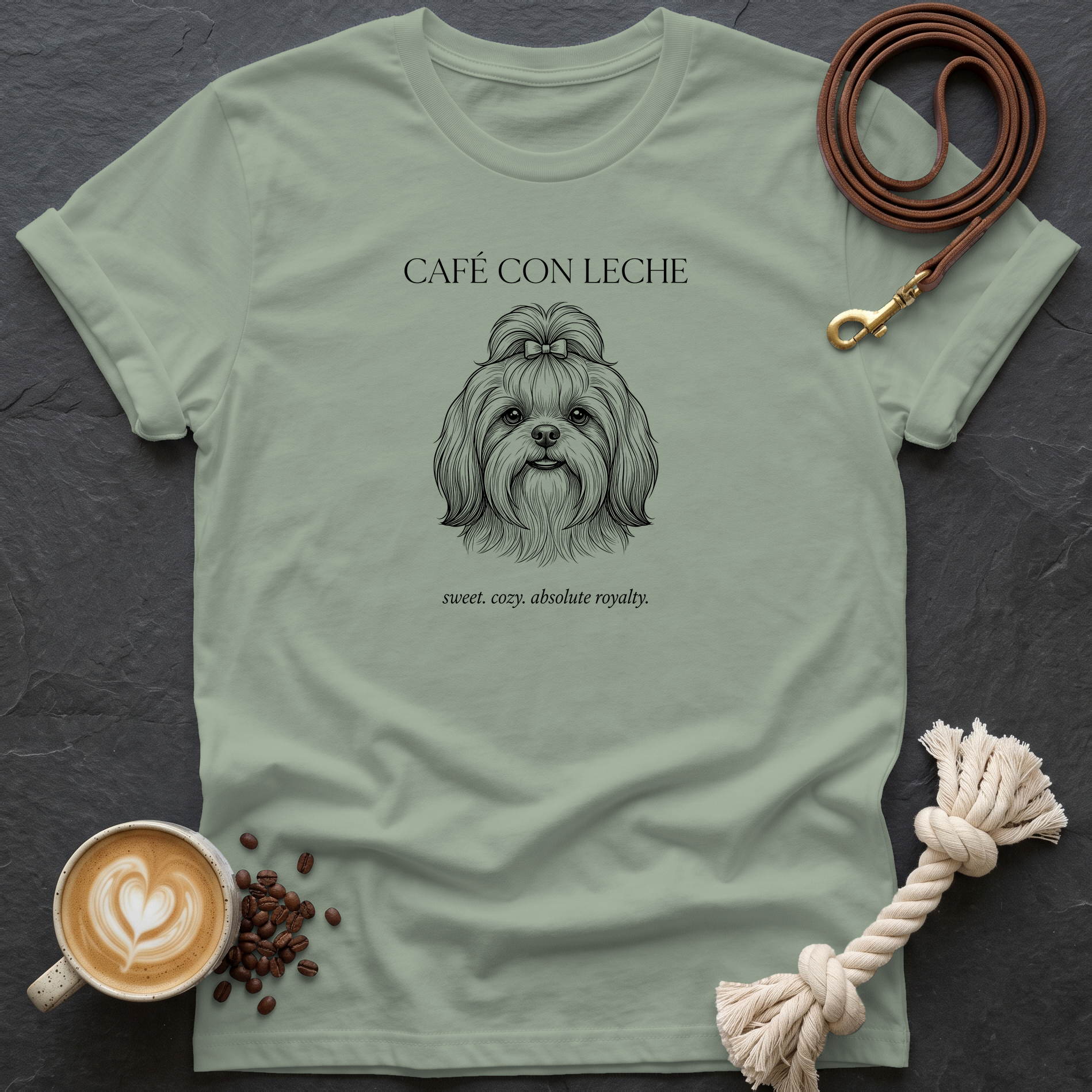 Shih Tzu Cafe con Leche T-Shirt - Sage