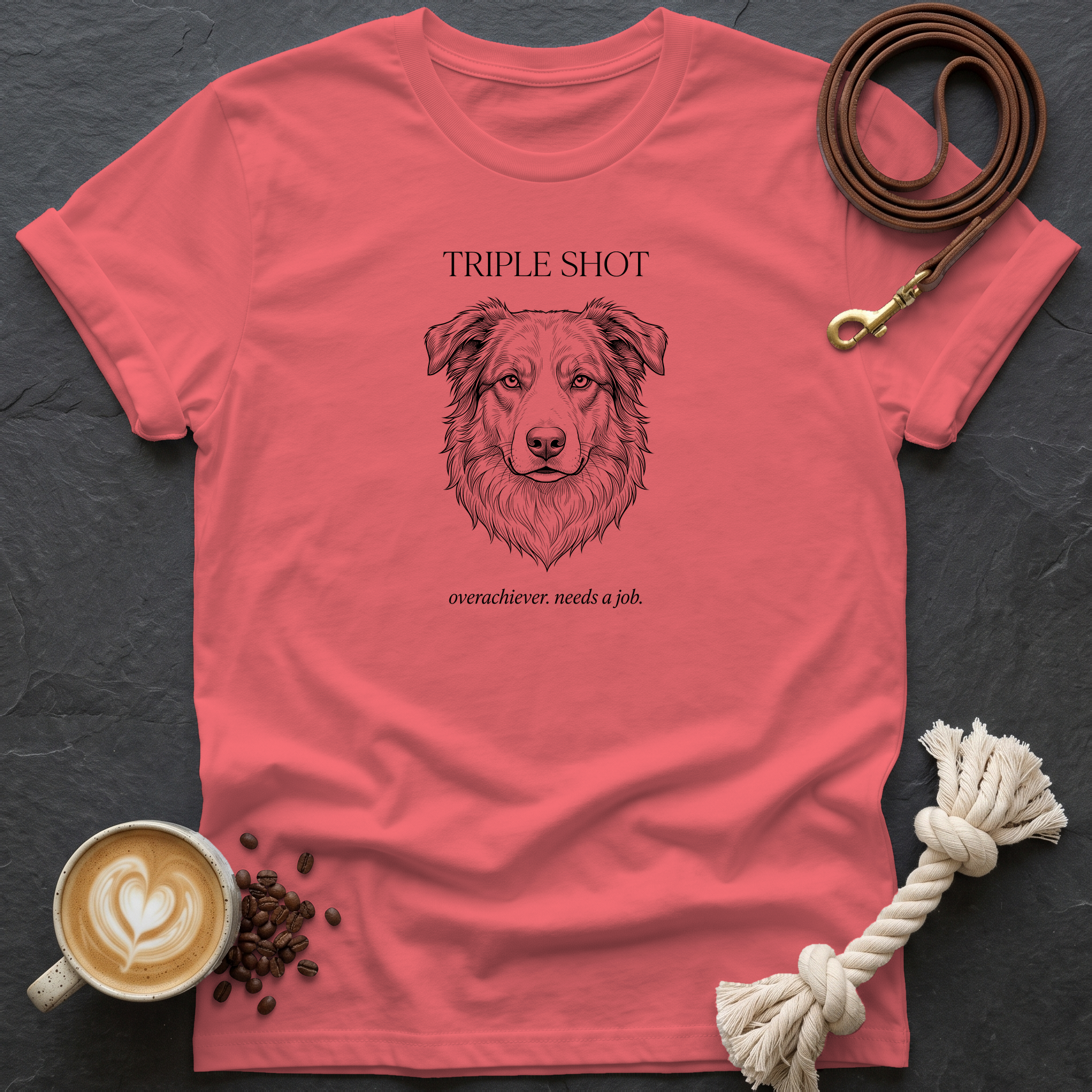 Australian Shepherd Triple Shot T-Shirt - Coral Silk