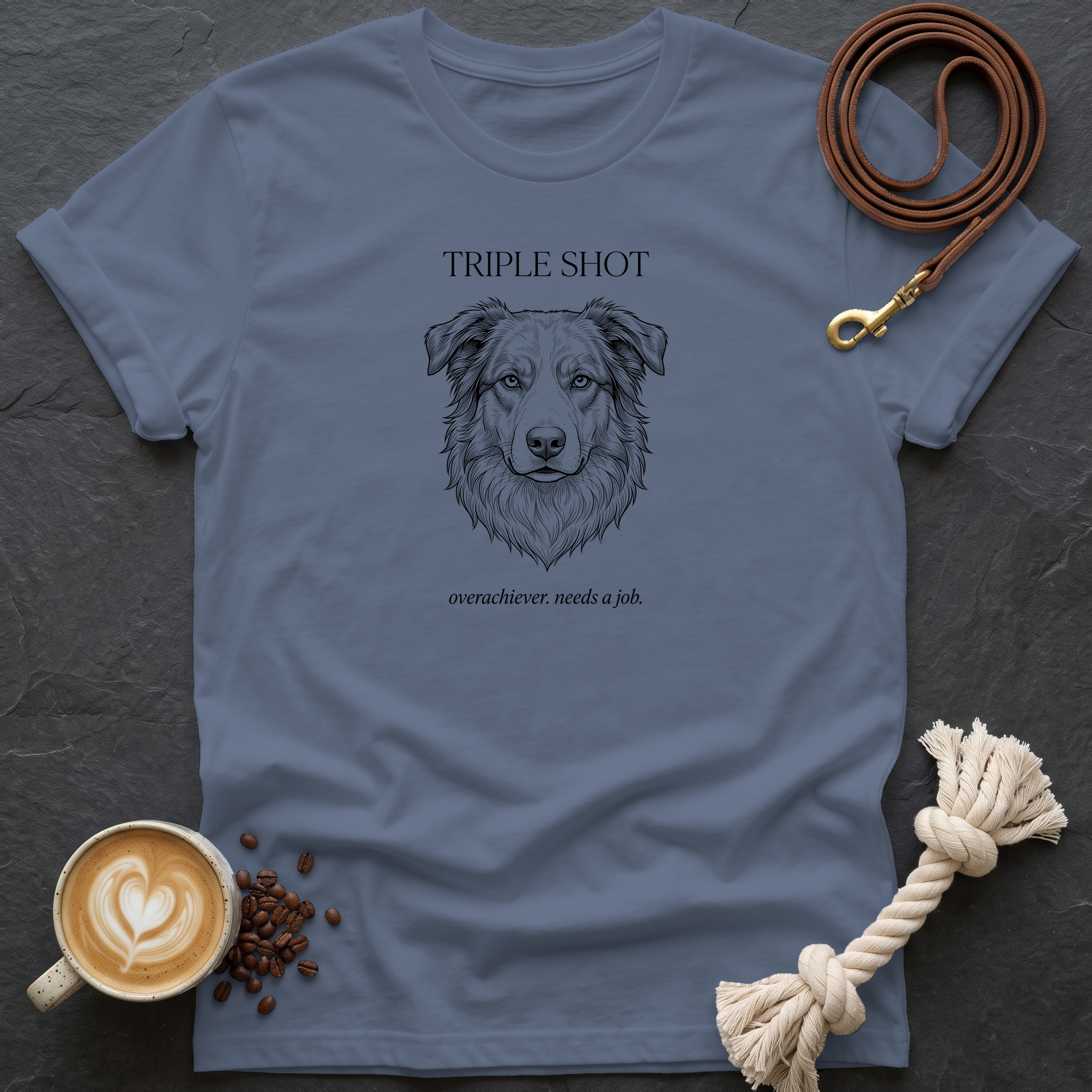 Australian Shepherd Triple Shot T-Shirt - Heather Indigo