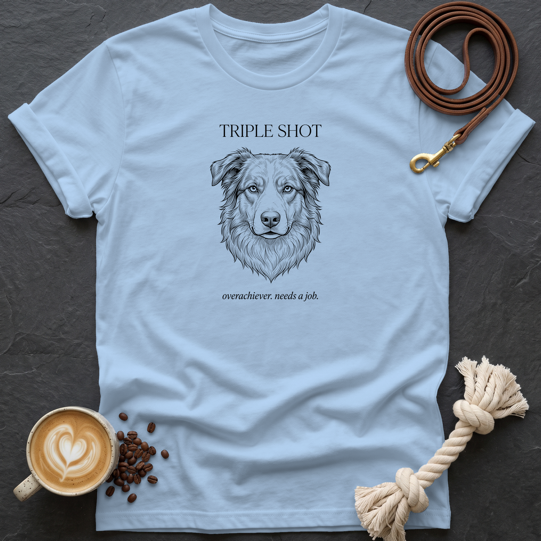 Australian Shepherd Triple Shot T-Shirt - Light Blue