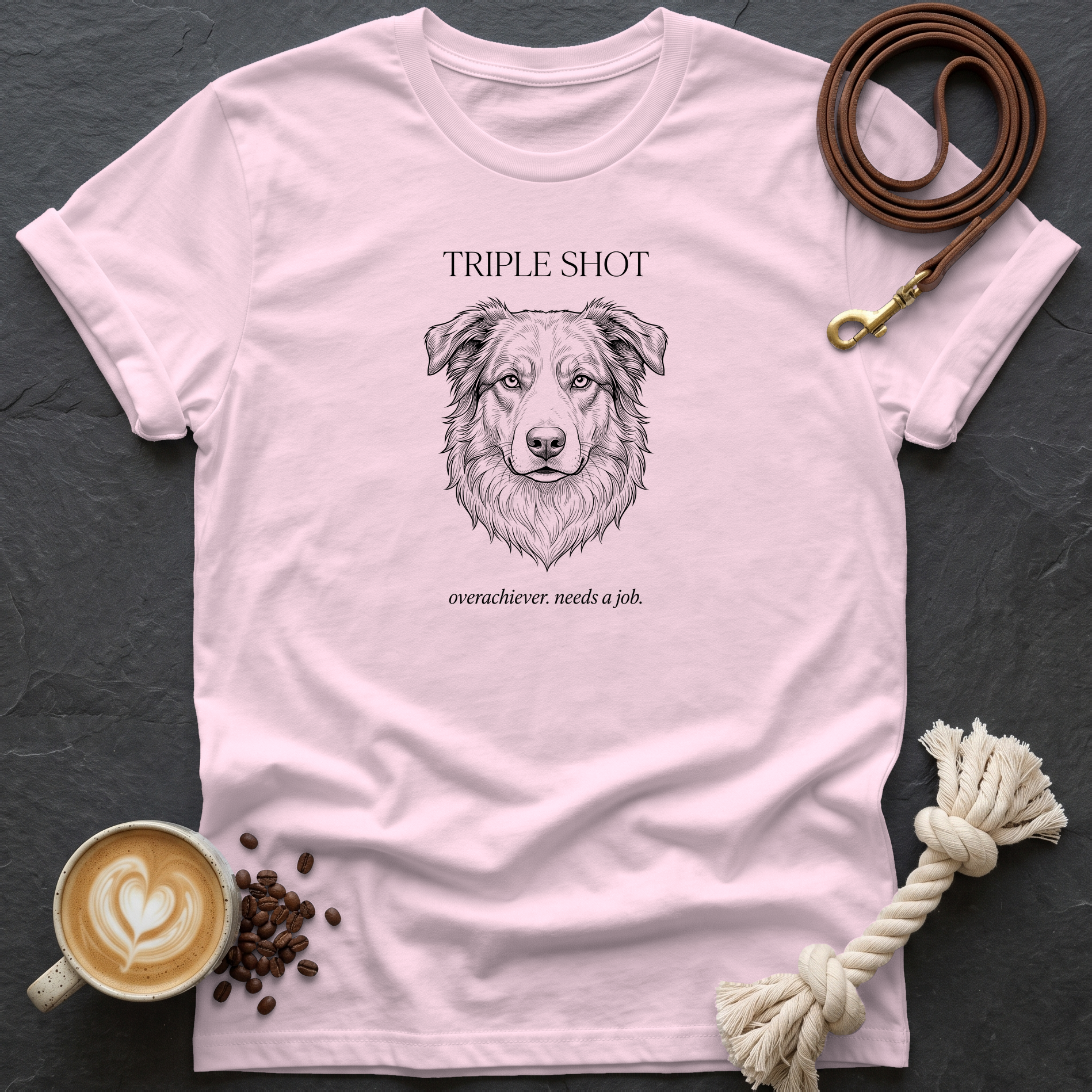 Australian Shepherd Triple Shot T-Shirt - Light Pink