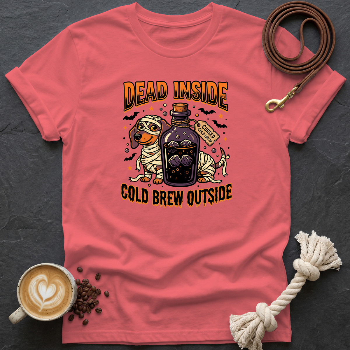 Dead Inside Cold Brew Outside T-Shirt - Coral Silk
