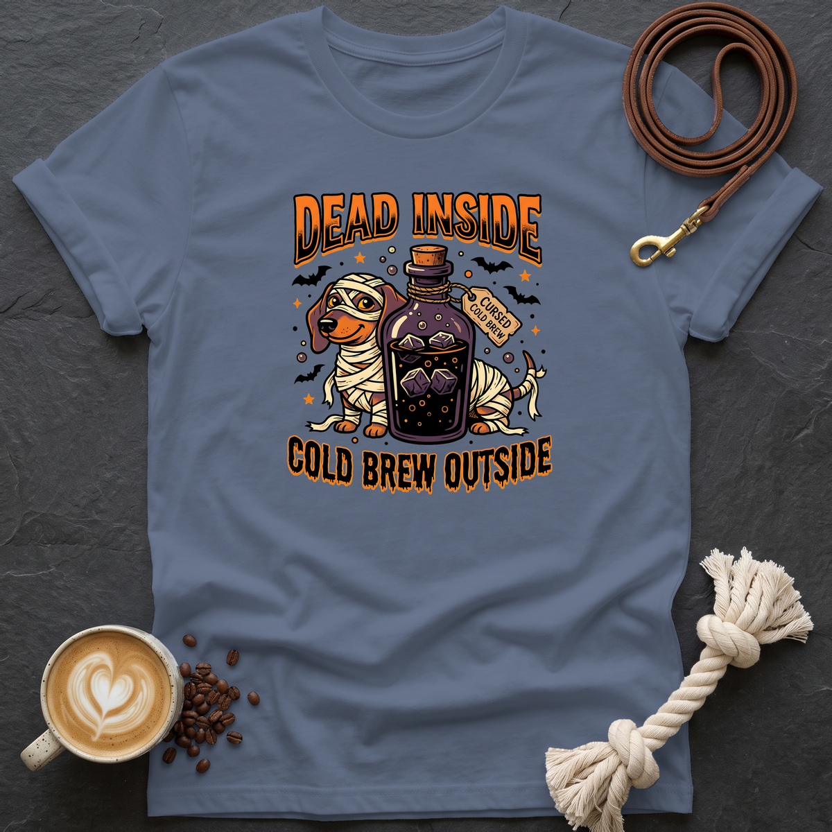Dead Inside Cold Brew Outside T-Shirt - Heather Indigo