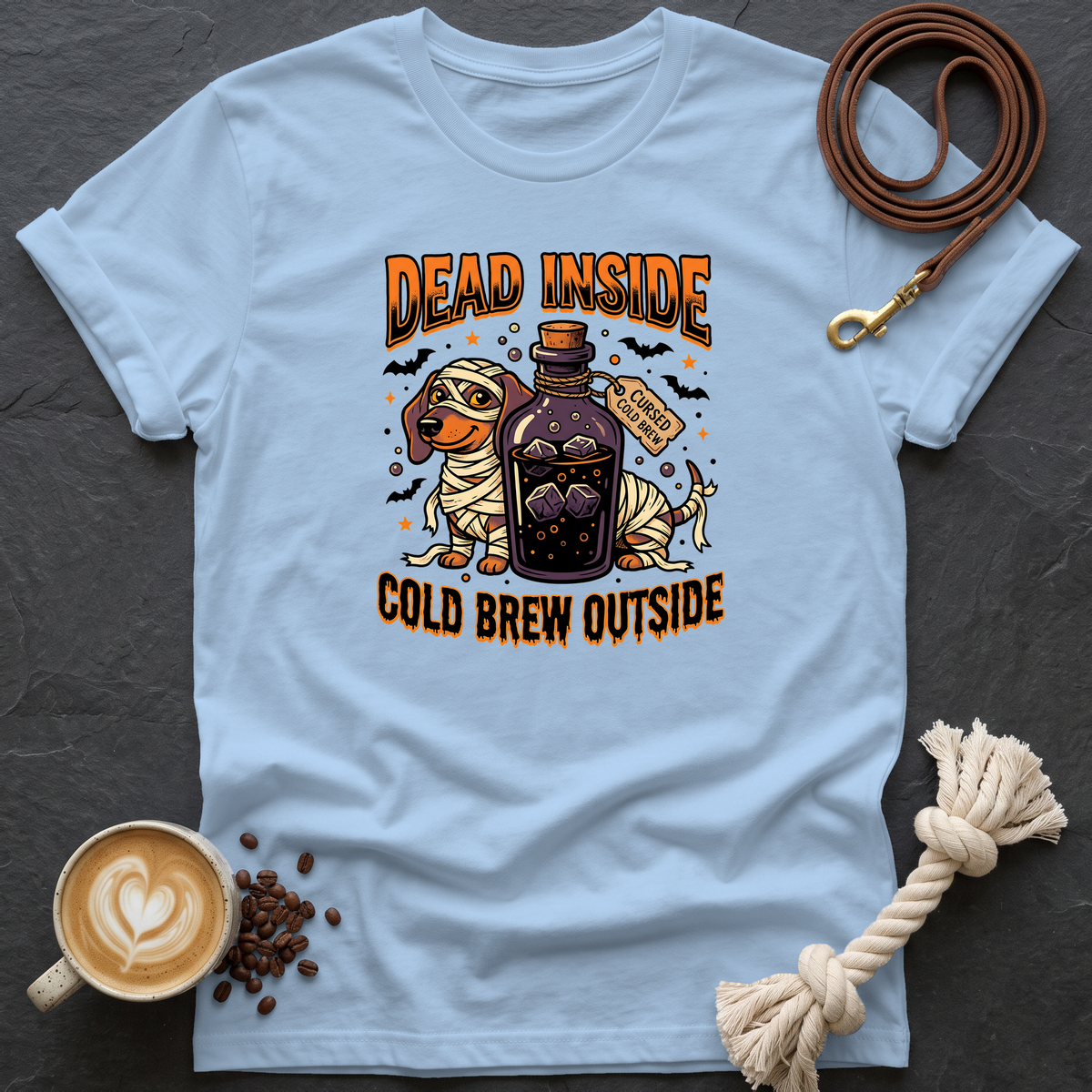 Dead Inside Cold Brew Outside T-Shirt - Light Blue