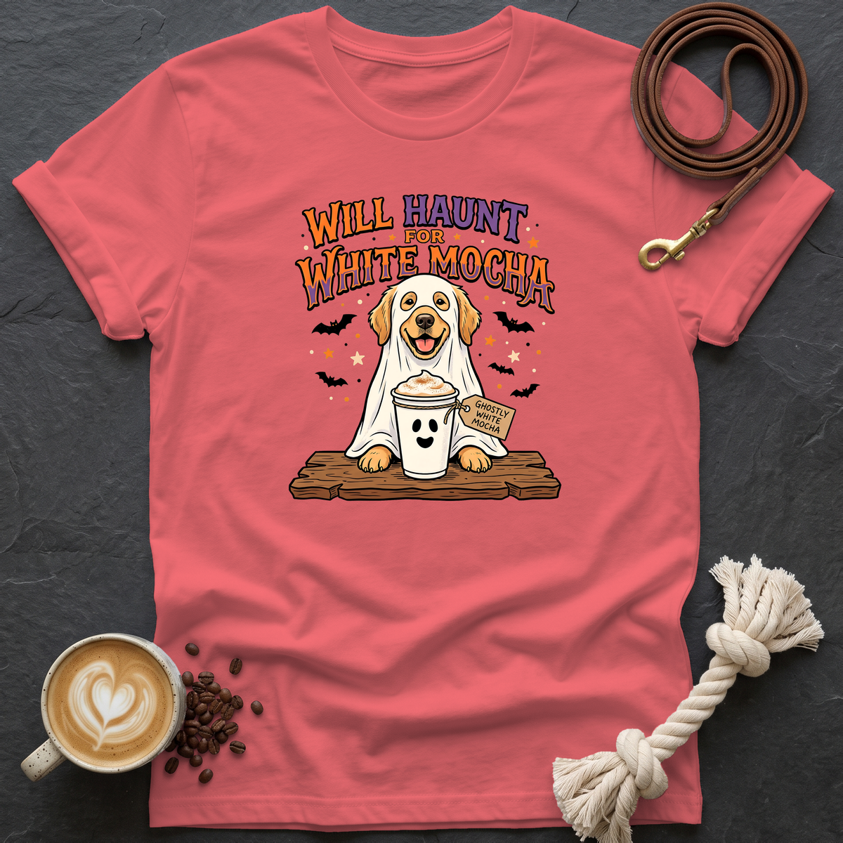 Will Haunt for White Mocha T-Shirt - Coral Silk