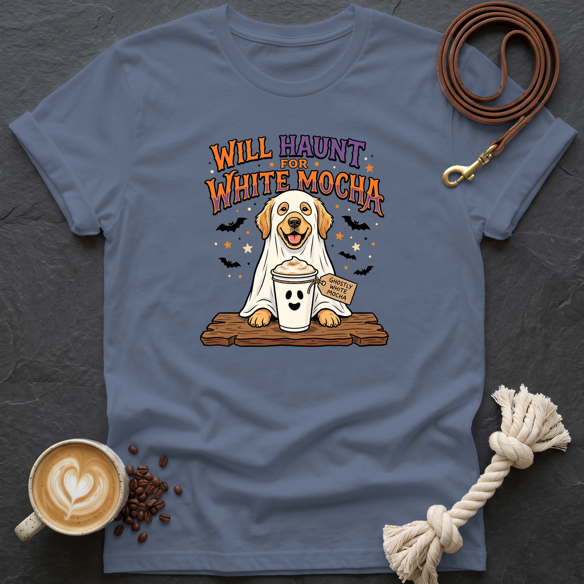 Will Haunt for White Mocha T-Shirt - Heather Indigo