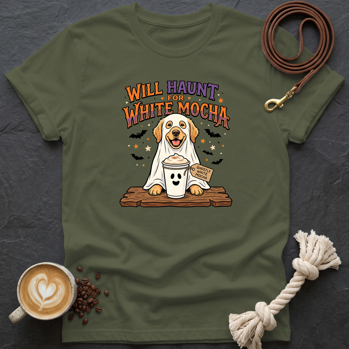 Will Haunt for White Mocha T-Shirt - Military Green