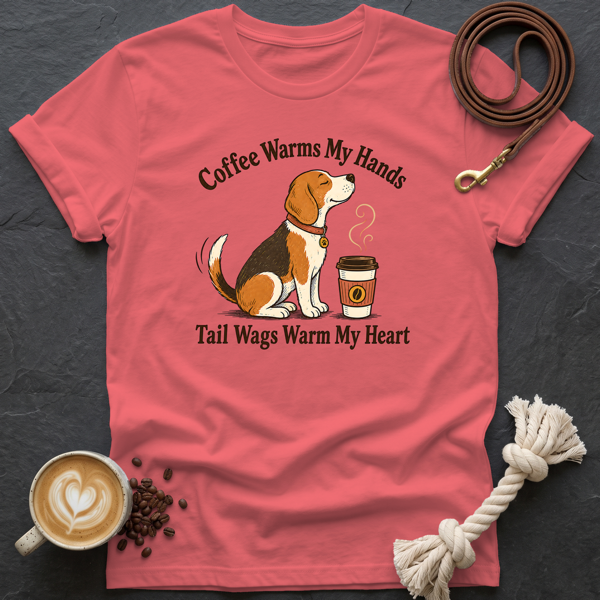 Coffee Warms My Hand T-Shirt - Coral Silk