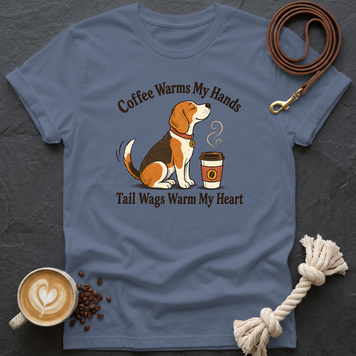 Coffee Warms My Hand T-Shirt - Heather Indigo