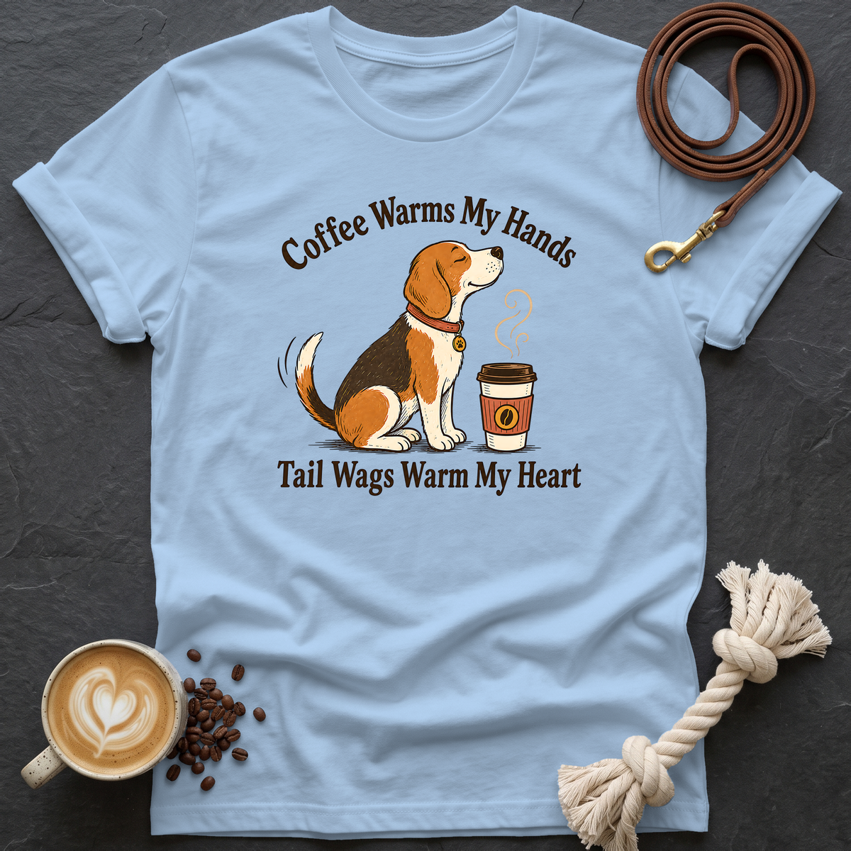 Coffee Warms My Hand T-Shirt - Light Blue