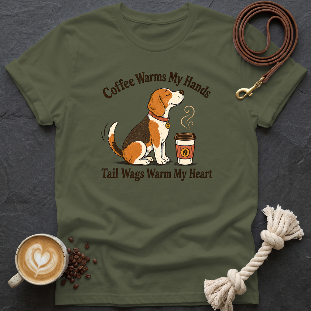 Coffee Warms My Hand T-Shirt - Military Green