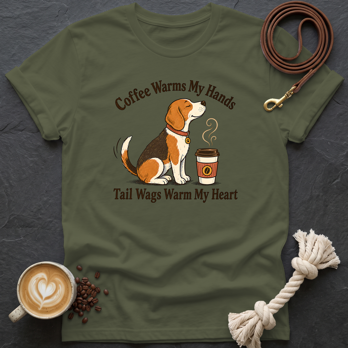 Coffee Warms My Hand T-Shirt - Military Green