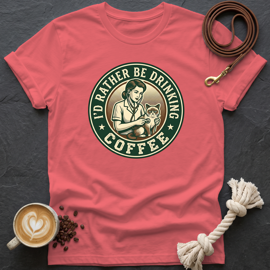 Grumpy Patient, Coffee IV T-Shirt - Coral Silk