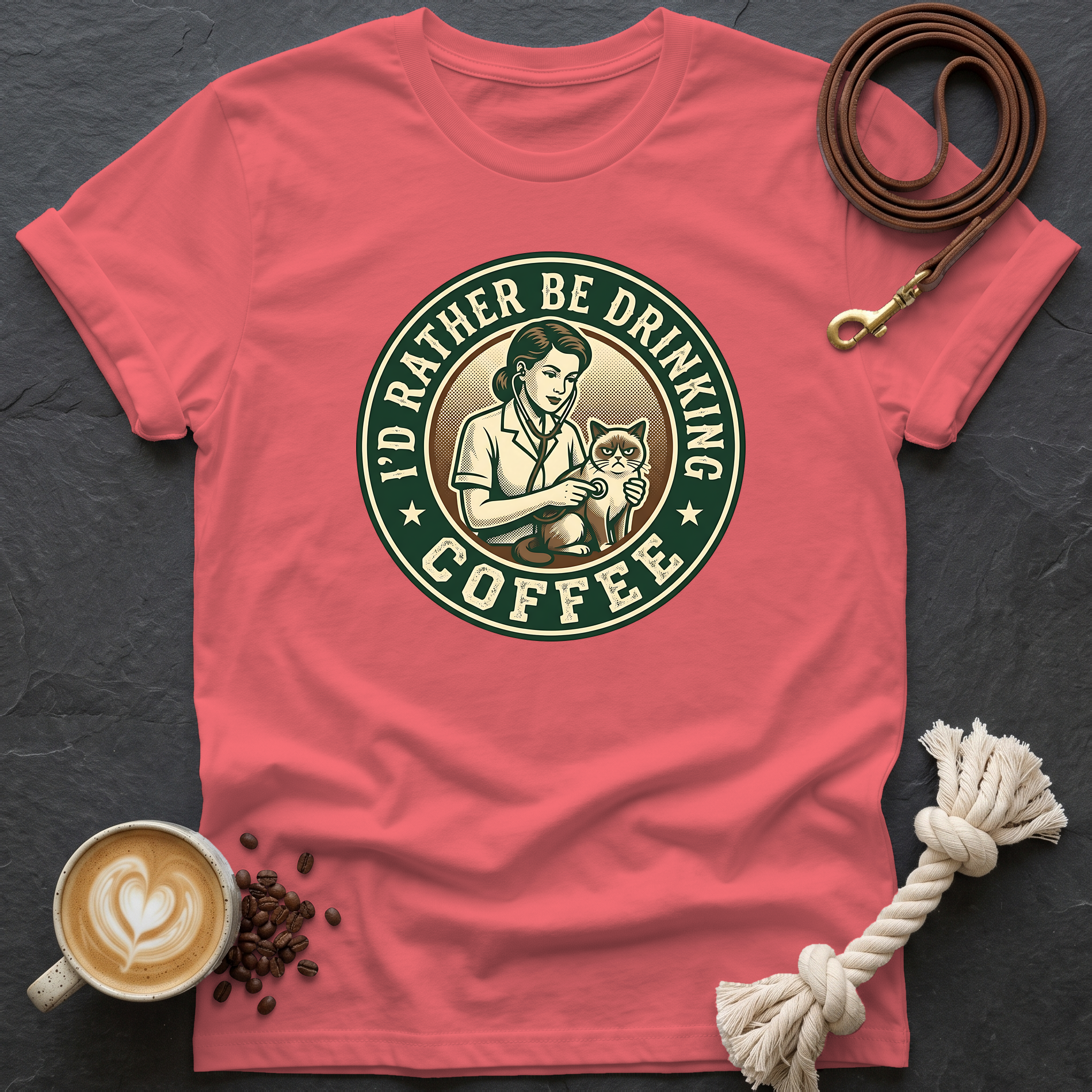 Grumpy Patient, Coffee IV T-Shirt - Coral Silk