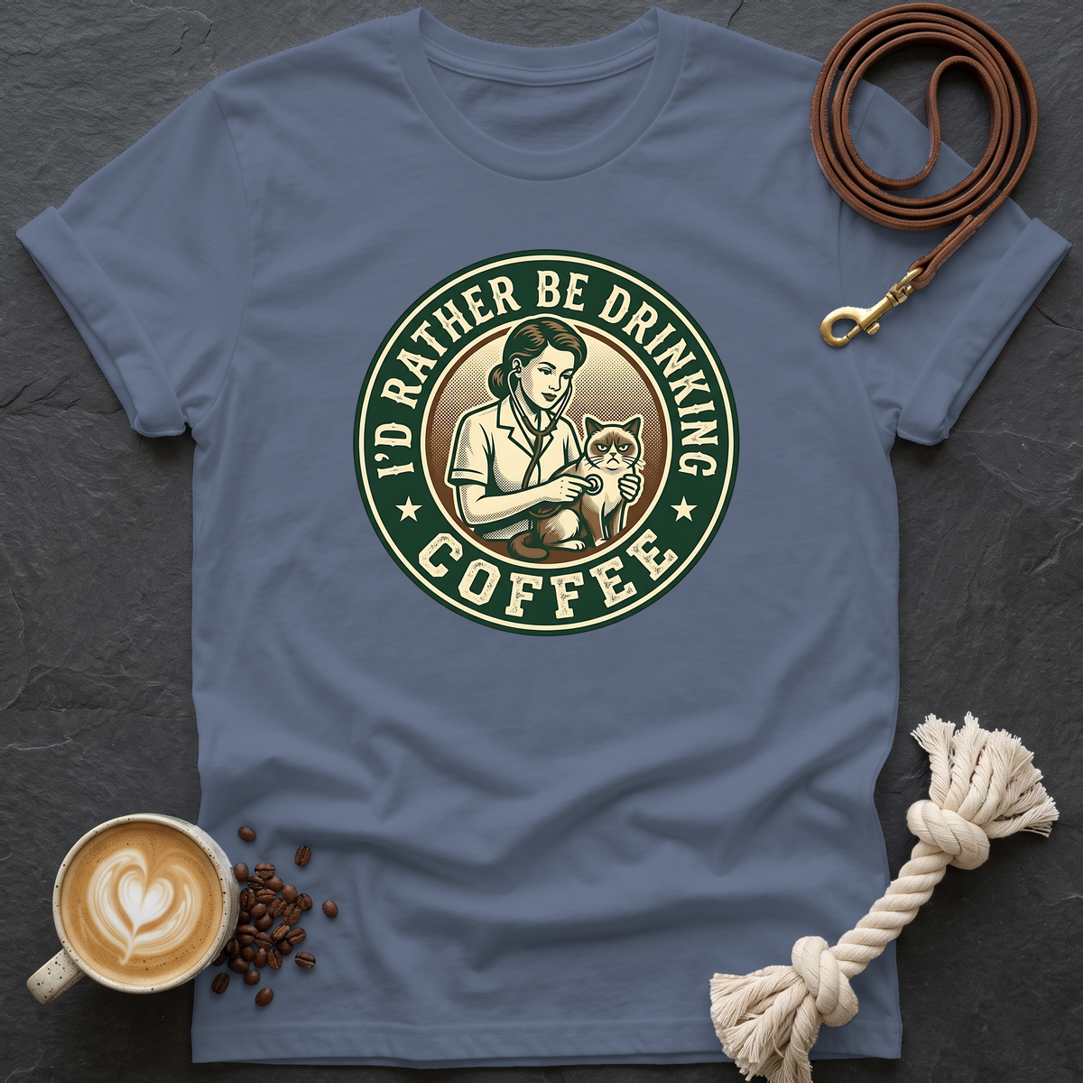 Grumpy Patient, Coffee IV T-Shirt - Heather Indigo