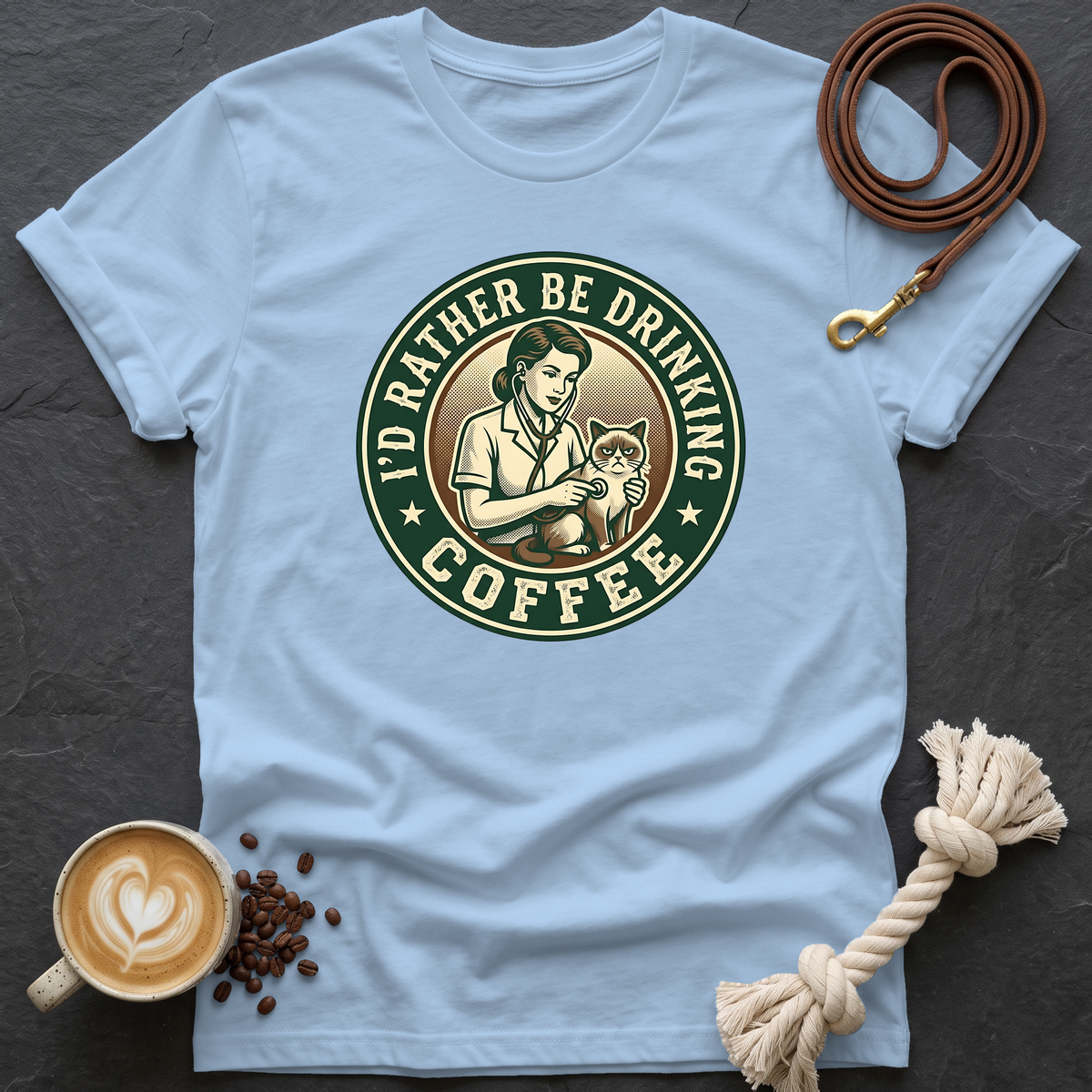 Grumpy Patient, Coffee IV T-Shirt - Light Blue