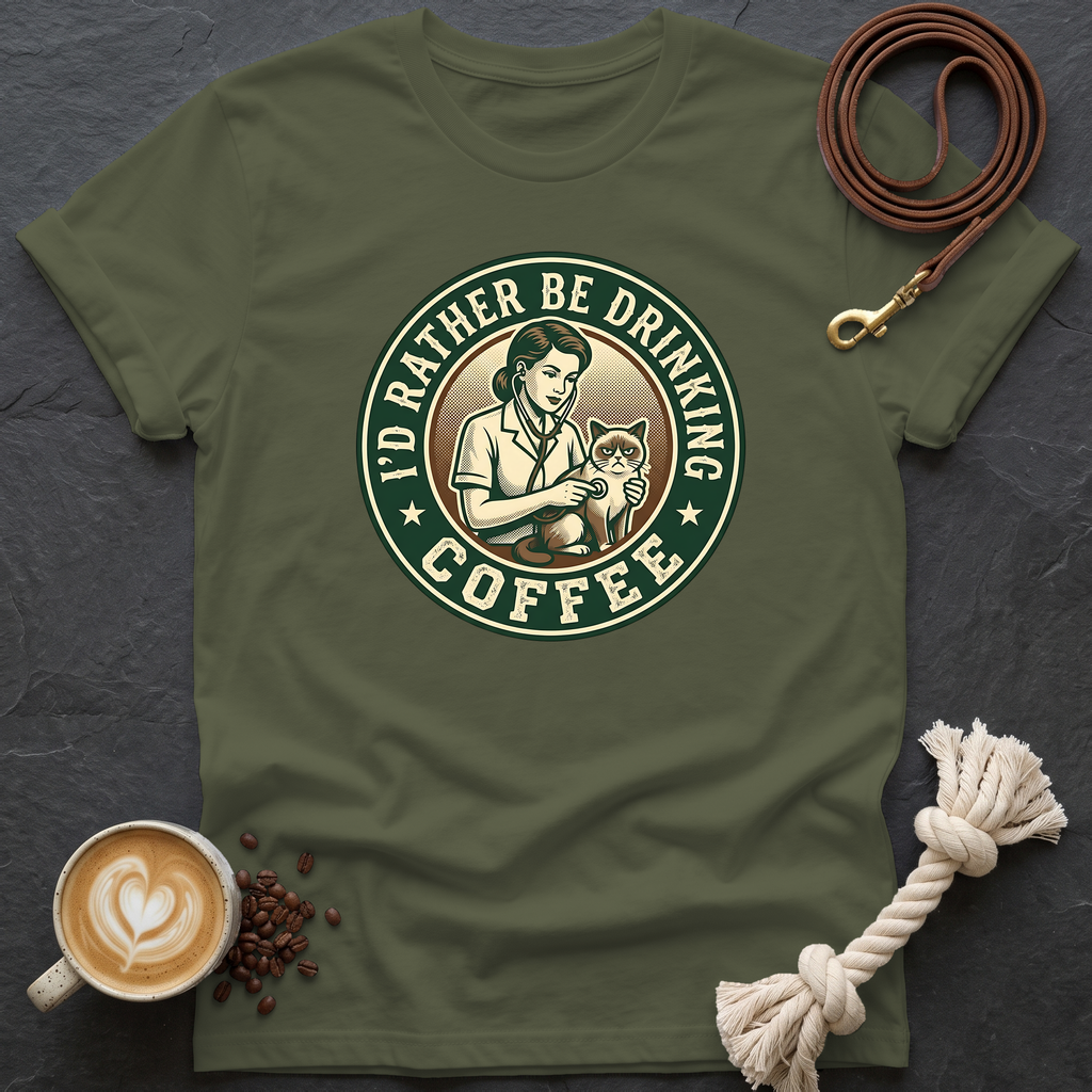 Grumpy Patient, Coffee IV T-Shirt - Military Green