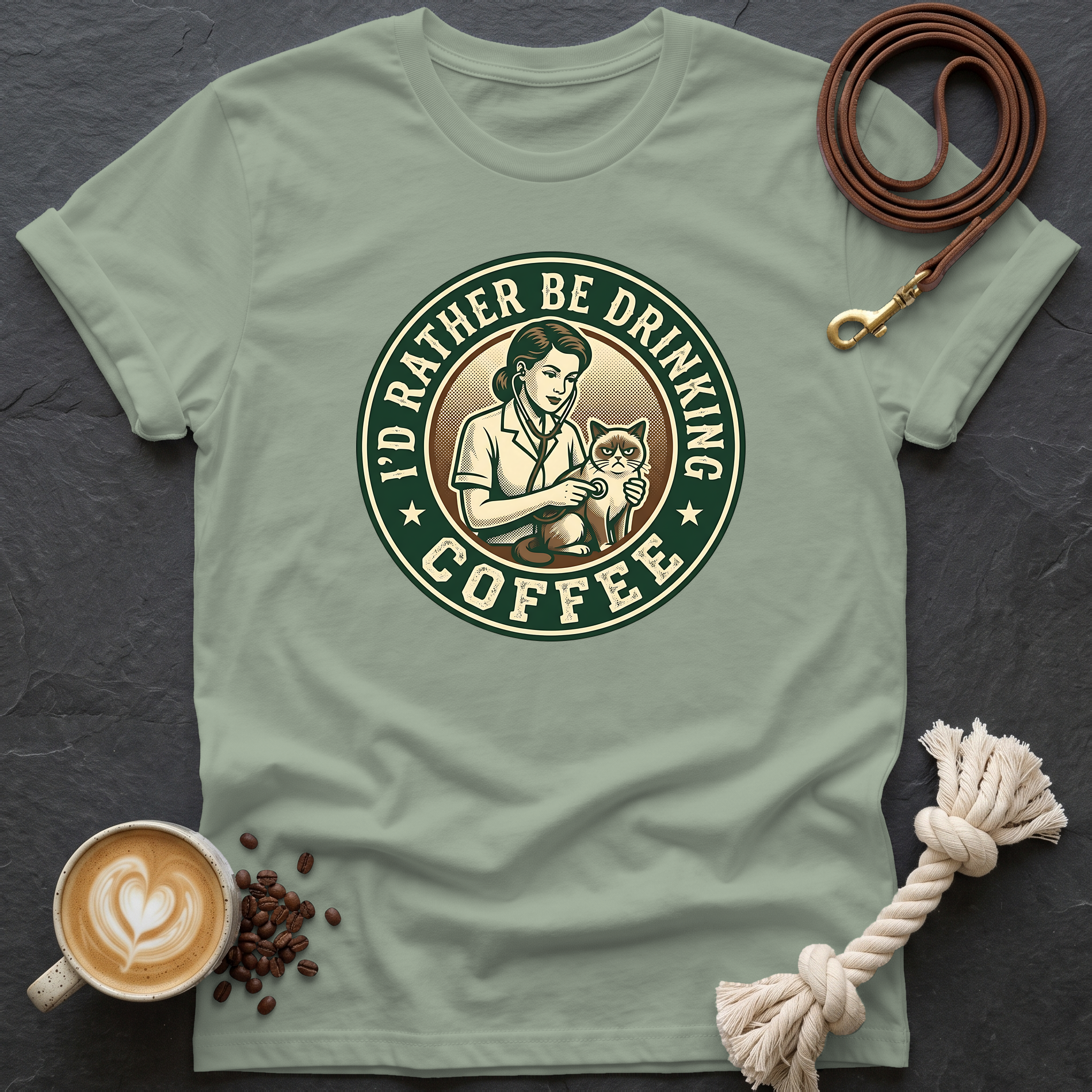 Grumpy Patient, Coffee IV T-Shirt - Sage
